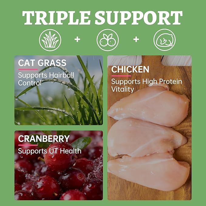 Just Try 3.52 oz Freeze Dried Cat Treats for Indoor Cats High Protein Training Treats Food Topper, Cat Grass Treats Hairball Control & Cranberry for Urinary Tract Health