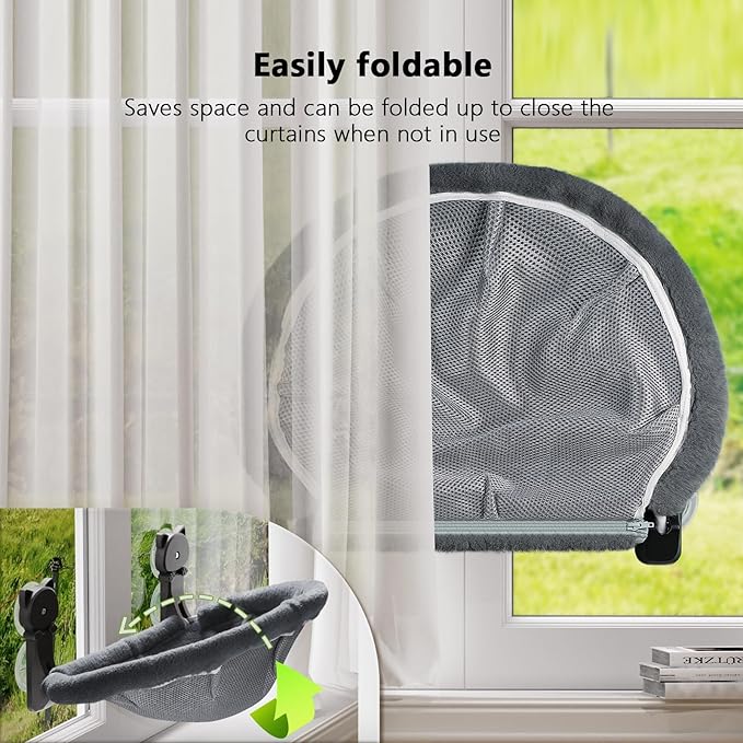 JUNSPOW 2 Pack Cat Window Perch Cordless, Kitty Hammock with Sunken Design Foldable & Stable Cat Beds- Breathable Window Hammock for Overlooking, Sunbathing and Climbing - Maximum Hold Up to 40lb