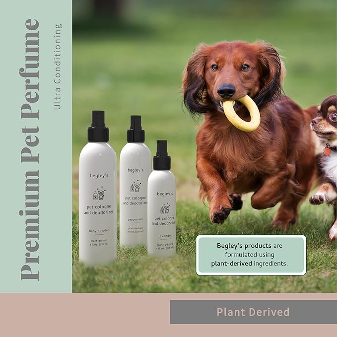 Begley's Pet Cologne and Deodorizer - Premium Essential Oil Dog Perfume Spray Long Lasting and Pet Odor Eliminator - Cat Perfume and Dog Cologne Spray - Lavender - 8 oz
