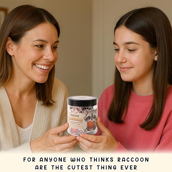 Miarita Positive Raccoon Jar – 60 Positive Affirmation Cards for Women, Mindfulness Cards, Stress Relief & Self Care Gifts for Women, Teen Girl, Birthday Gift for Her, Friendship Gift, Raccoon Gifts