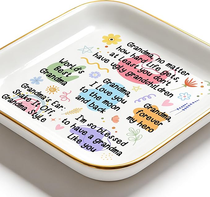 PUDDING CABIN Grandma Gifts: Jewelry Dish - At Least You Don't Have Ugly Grandchildren - Sentimental Gifts for Grandma Mother’s Day, Birthday, Christmas & Wedding
