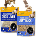 Freeze-Dried Raw Duck Duo Pet Snack Treat Food Toppers - Nutrient-Dense Superfood for Dogs & Cats. Ideal for Picky Eaters or Training Rewards (2 Packs) (2.0 oz each, Just Duck & Duck Liver Cubes)