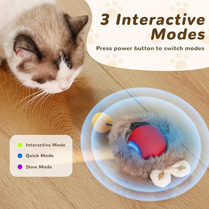 Interactive Cat Toys Ball for Indoor Cats, Speedy Tail 2.0 Cat Toy for Bored Indoor Adult Kitten, Silicone Automatic Fast Moving Rolling Ball with 3 Light Modes & DIY & Chirping Bird