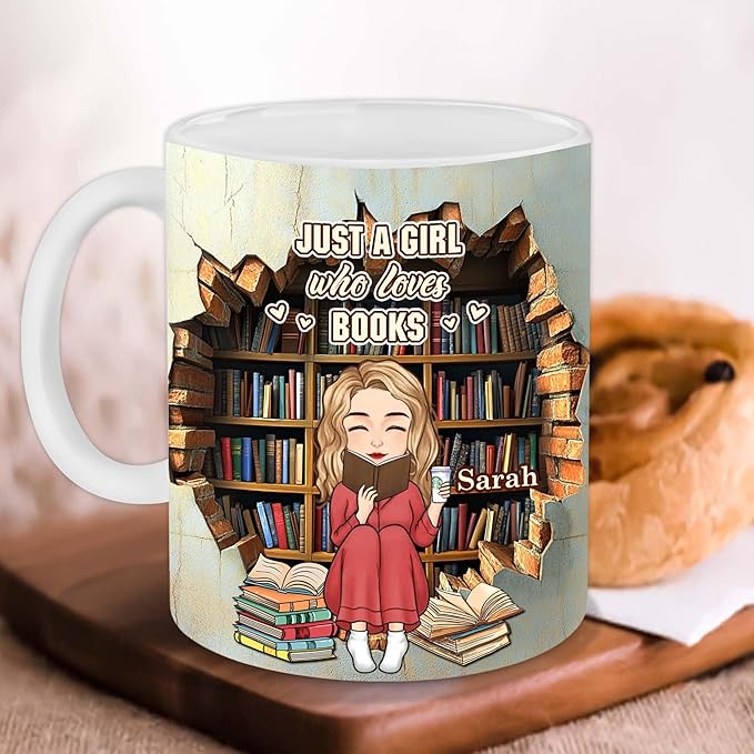Personalized Book Lover Gifts - Book Lovers Gift For Bookworm, Readers, Librarians, Bookish - Bookshelves Hole In A Wall Mug - Bookish Gift For Friends, Women, Her