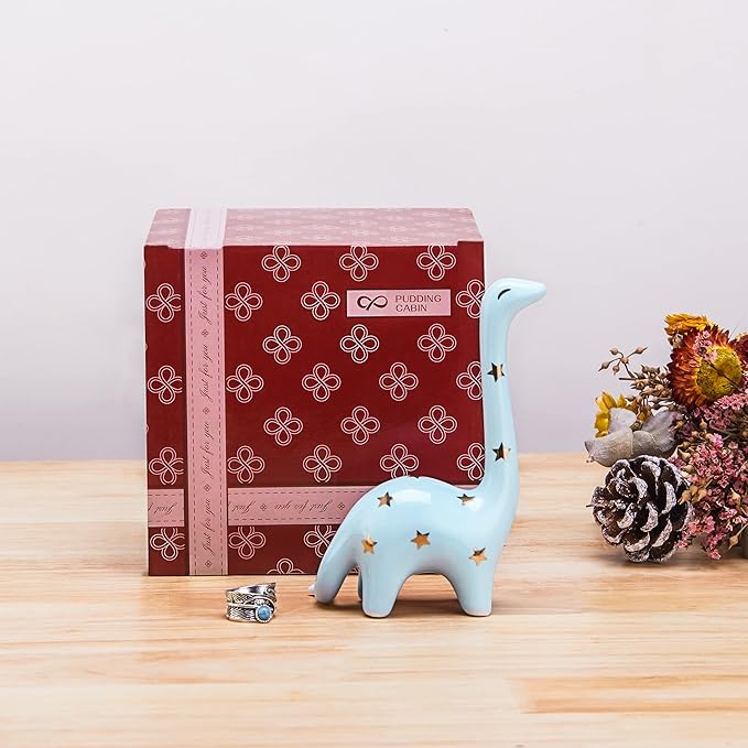 PUDDING CABIN Blue Dinosaur Ring Holder Engagement Wedding Ring Stand, Rings Oragnizer, Mothers Day Christmas Birthday Gifts for Women, Dinosaur Decor