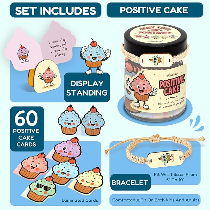 Stofinity Emotional Support Cake Affirmation Cards For Teens - Cute Friend Birthday Gifts For Women, Funny Easter Gifts For Coworkers, Unique Teen Girl Gift Trendy Stuff For Desk Decorations