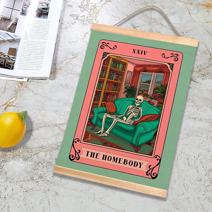 HEYJEEPER The Homeboy Wall Art Decor,Funny Skeleton Tarot Card Linen Poster,Humour Home Wall Decor for Bedroom,Living Room,or Stay-Home Guys Gift 14x18inch (The Homeboy)