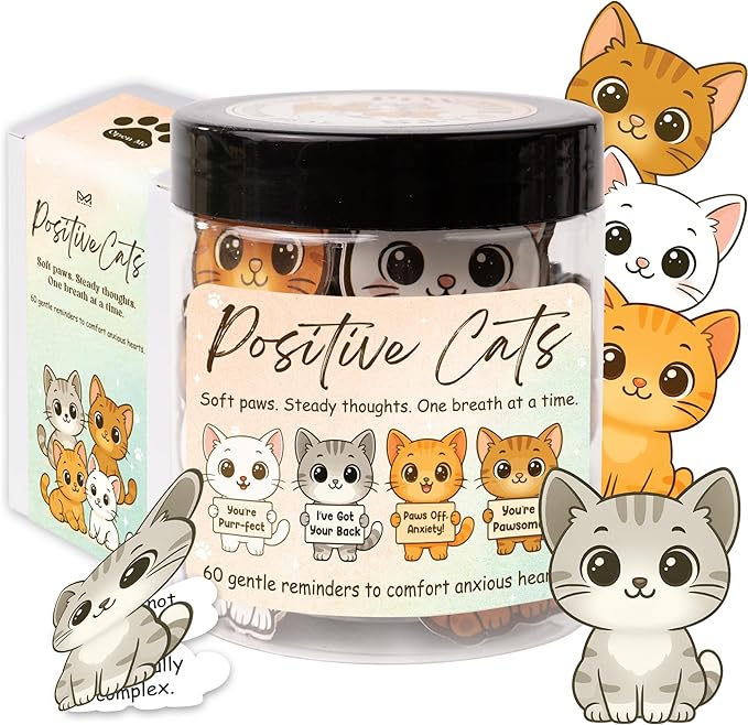 Positive Cats Jar – 60 Affirmation Cards for Anxiety & Self Care, Cat Mom Gifts For Women, Cat Gifts for Women, Teens & Men, Cats Lover Themed Gift, Easter Basket Stuffers For Teens, Kids, Toddler