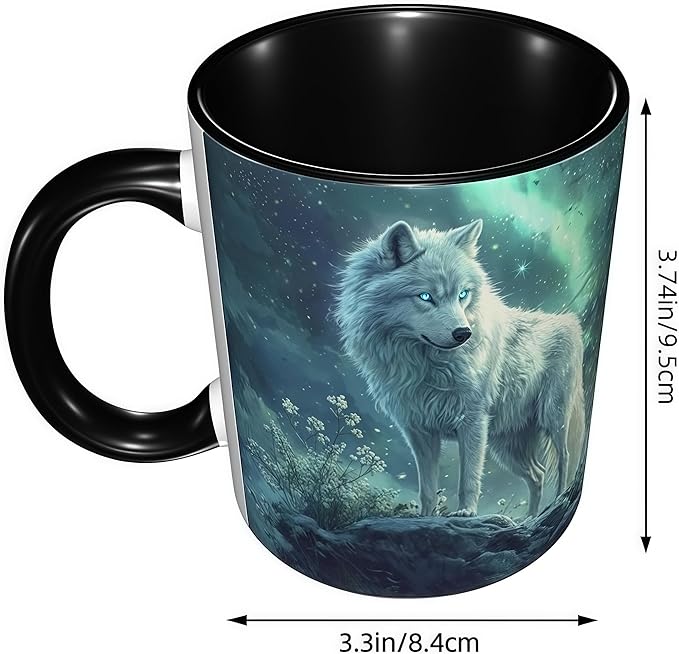 FyLybois Wolf Coffee Mug Ceramic Coffee Cup with Handle Microwave Safe for Home or Office Gifts for Women and Men