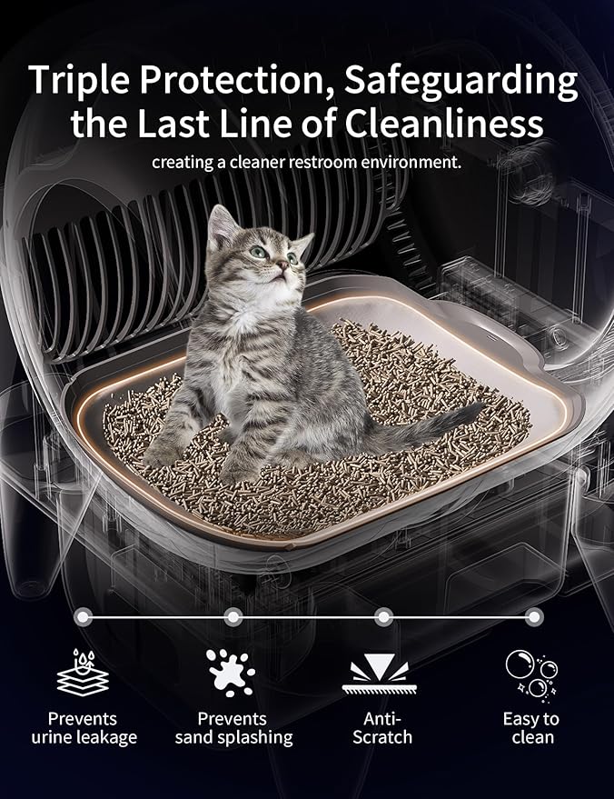 Automatic Self Cleaning Litter Box,95L Large Capacity Smart Cat Litter Box with App Control,8 Safety Sensors for Multiple Cats,Advanced Odor Control,6-Color Night Light(Black)