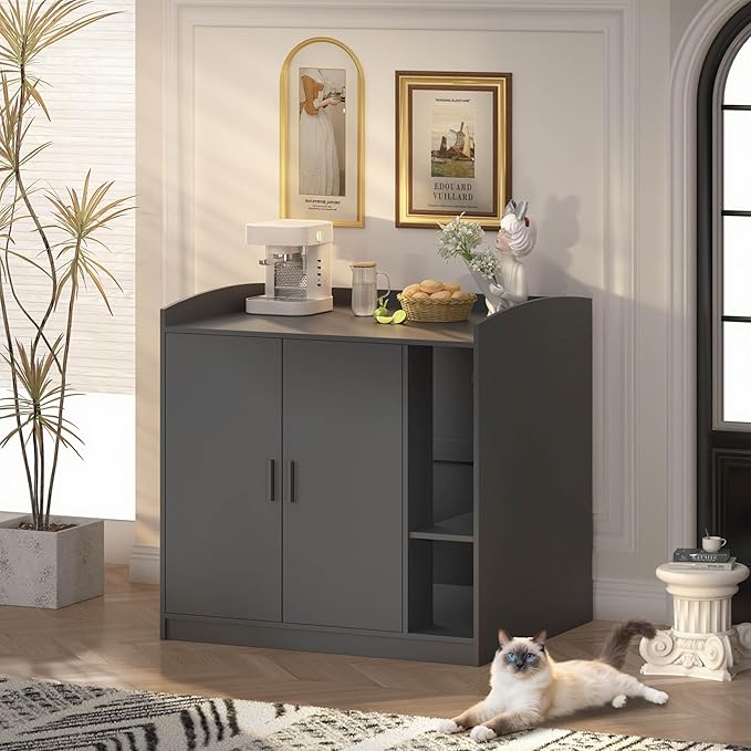 Extra Large Litter Box Enclosure with Adjustable Dog Proof Shelf - Designed for Self-Cleaning and XXL Litter Boxes (Black)