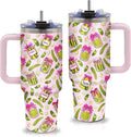 Pickle Gifts - Funny Pickle Themed Tumbler 40oz with Handle and Straws, Leak-proof, Stainless Steel Insulated Travel Coffee Mugs for Pickles Lovers, Pickled Food Enthusiasts Gifts Birthday Cup