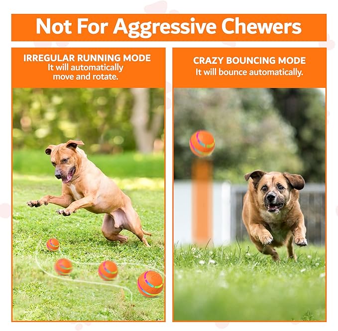 New Interactive Dog Toy with Remote Control and LED Flash Light, Self Rolling USB Rechargeable Ball That has 2 Modes, Motion Activated Ball Toys for Dogs/Cats with 2 Work Modes - Orange
