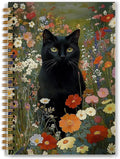 Vintage Moody Floral Black Cat Notebook, Cottagecore Wildflower Black Kitty Journal for Writing, Witchy Cat Office Supplies, Spiral Notebook 5.5x8.3 Inch