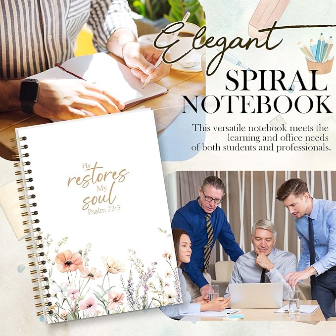 Bible Journal, Floral Spiral Notebook, Notebook for Bible Notes, Christian Gifts for Catholic Women Girls, 5.5x8.3 Inch - A08