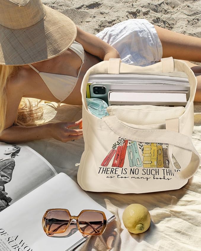 Miss Adola Aesthetic 2 Pack Canvas Tote Bag - with Makeup Zipper Pouch for Women Bag for Shopping, Gym, Travel, Vacation