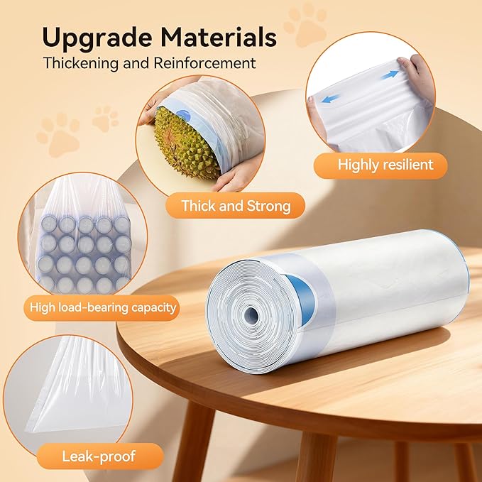 Meowant Cat Litter Box Liner for SC03, Heavy Duty Drawstring Trash Bags(60PCS) for MeoWant MW-SC03 Automatic Litter Box, Extra Thick Leakproof, 3 Rolls (20 Bags/Roll)