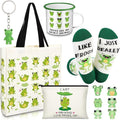 Frog Lover Gifts for Women Birthday Gifts Baskets Set Include Canvas Tote Bag, Makeup Bag, Socks, Keychain, Enamel Mug, Small Figurines for Mom, Wife, Sister, Friend