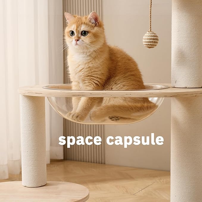 Modern Cat Tree Small Tower with Scratching Post for Indoor, Solid Wood Multifunctional Corner Cat Tree Tower with Bed