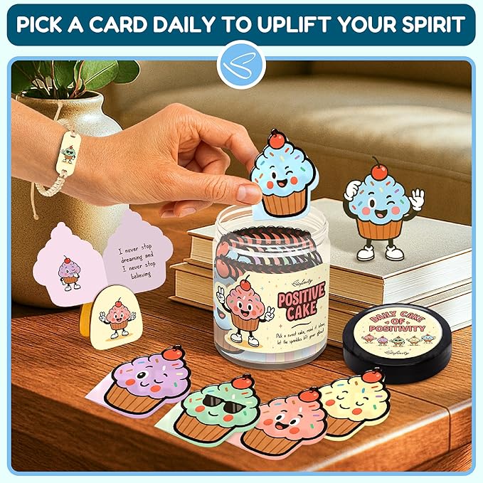 Stofinity Emotional Support Cake Affirmation Cards For Teens - Cute Friend Birthday Gifts For Women, Funny Easter Gifts For Coworkers, Unique Teen Girl Gift Trendy Stuff For Desk Decorations