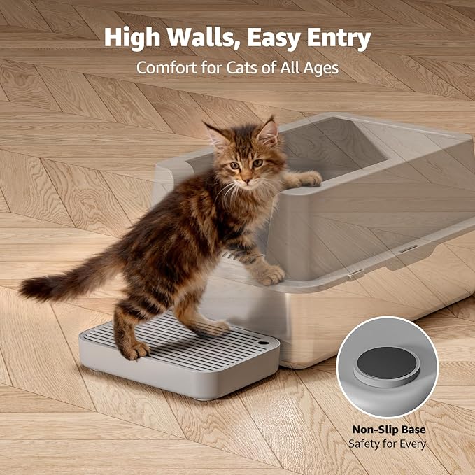 Cat Litter Box Step Ramp with Filter Function, Cat Step Pedal Stool for Self-Cleaning Litter Box, Easy to Clean, Anti-Tracking & Non-Slip,Ideal for Kitten & Elderly Cats,Gray