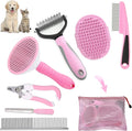Dog Brush Dog Grooming Kit 7PCS Dogs Brush for Shedding-Dogs Brushes for Grooming, Dematting Comb, Cat Nail Clipper with Nail File, Flea Comb, Pet Comb, Bath Brush-Pink