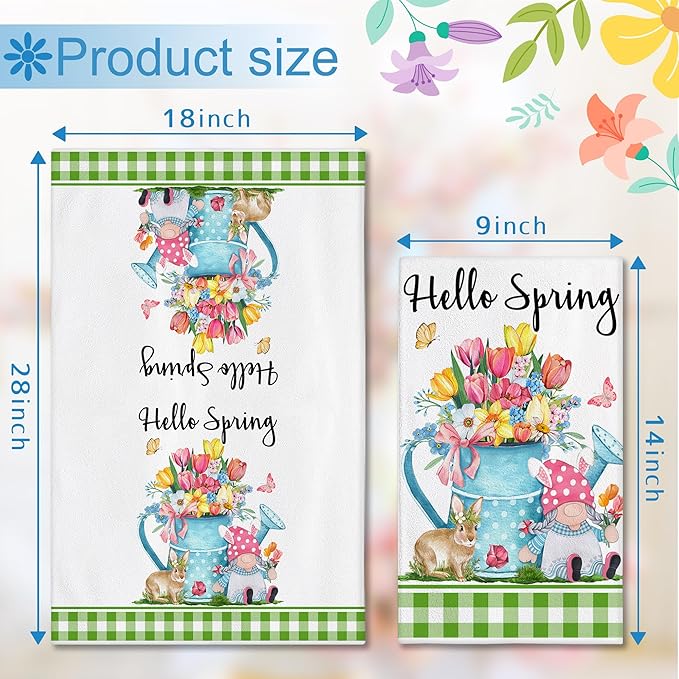 Hexagram Spring Kitchen Towels Set of 2, Flower Funny Spring Hand Towels for Bathroom Decor, Housewarming Gifts for Decorative