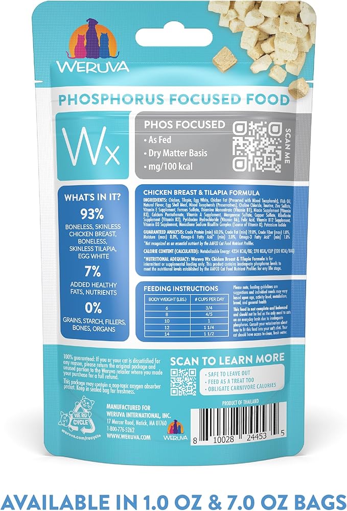 Weruva Wx Phos Focused Freeze Dried, Chicken Breast & Tilapia Formula, 1oz Bag (Pack of 2)