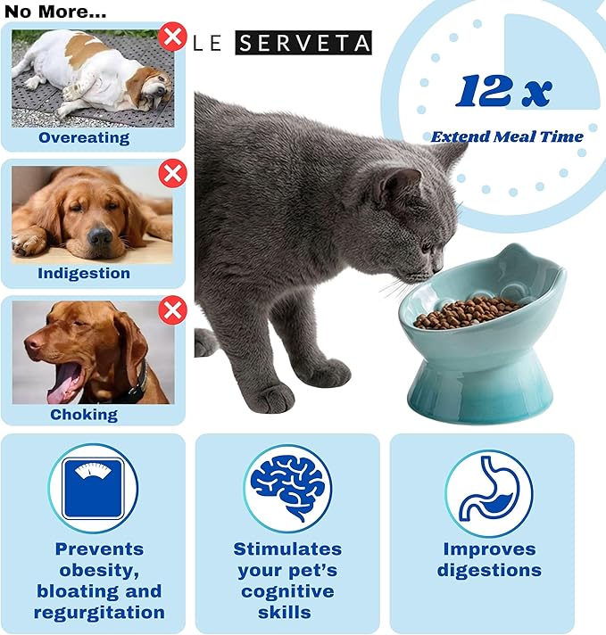 Macarons Series Ceramic Slow Feeder Cat Bowl, Raised Puzzle Feeder, Anti Vomiting Cat Slow Feeding, Elevated Food Bowl, Whisker Friendly Pet Bowl with Cute Ear Design (Gradient Green)