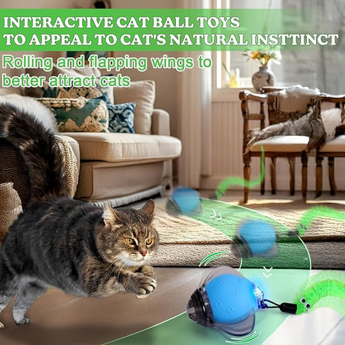 BABORUI Interactive Cat Toy Ball - Automatic Interactive Cat Toys for Indoor Cats with 2 Tails, 3 Speeds Rechargeable Cat Enrichment Toys for Small/Medium/Large Cats to Keep Them Busy