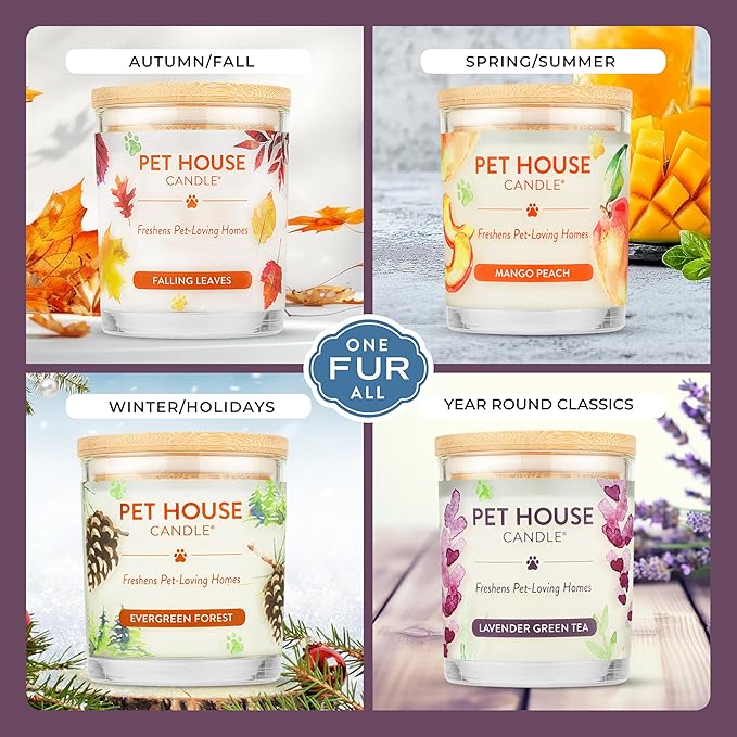 One Fur All Pet House Candle 2 Pack - Plant-Based/Soy - Clean Burning Scented, Long Lasting Pet Odor Candle for Home - Lavender Green Tea