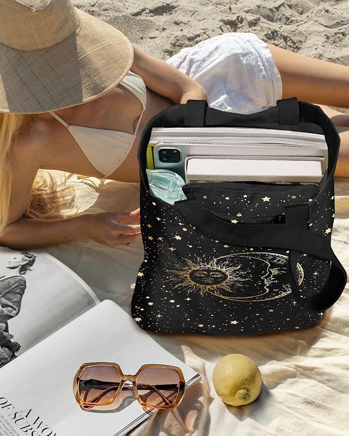 Miss Adola Aesthetic 2 Pack Canvas Tote Bag - with Makeup Zipper Pouch for Women Bag for Shopping, Gym, Travel, Vacation