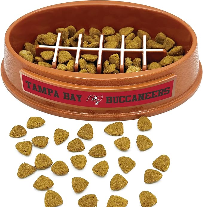 NFL Super-Bowl Tampa Bay Buccaneers Slow Feeder Dog & Cat Bowl. Football Design for Healthy Digestion. Non-Slip for Large & Small Pets