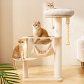Modern Cat Tree Small Tower with Scratching Post for Indoor, Solid Wood Multifunctional Corner Cat Tree Tower with Bed