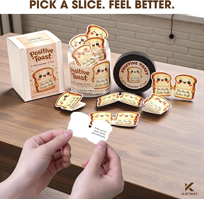 Positive Toast Jar – Cute Toast Love Notes with 60 Romantic Messages, Gifts for Her Him Loved One, Romantic Present for Boyfriend Girlfriend, Funny Wedding Anniversary Birthday Gift for Women Men Couples Wife Husband Valentines Day