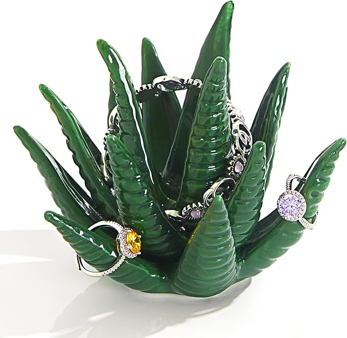 PUDDING CABIN Succulent Ring Holder, Ring Stand, Ring Display & Organizer, Cactus Aesthetic Preppy Room Decor, Birthday Gift for Women Friends, Christmas Green Room Decor