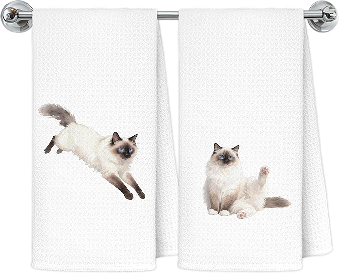 Funny Ragdoll Cat Kitchen Towels, Cat Lover Mom Gifts Dish Tea Towels for Kitchen Decor, Cute Kitty Kitten Decorative Hand Towel Bathroom Decor, 16x24 Inch Set of 2