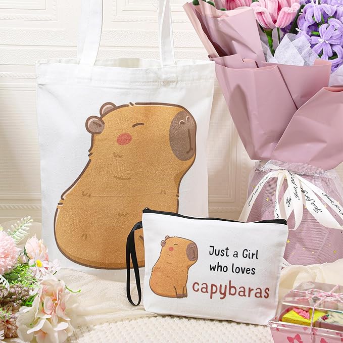Sieral 2 Pcs Animal Lover Bag Graduation Gift for Women Travel Canvas Tote Portable Zipper Pouch Canvas Reusable Grocery Tote