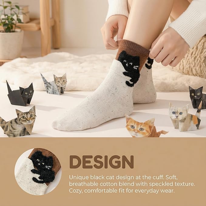 Cat Origami Kit with Socks - 50 Sheets 3D Paper Cat Craft Set, 2 Pairs Novelty Socks, Gift for Cat Lovers