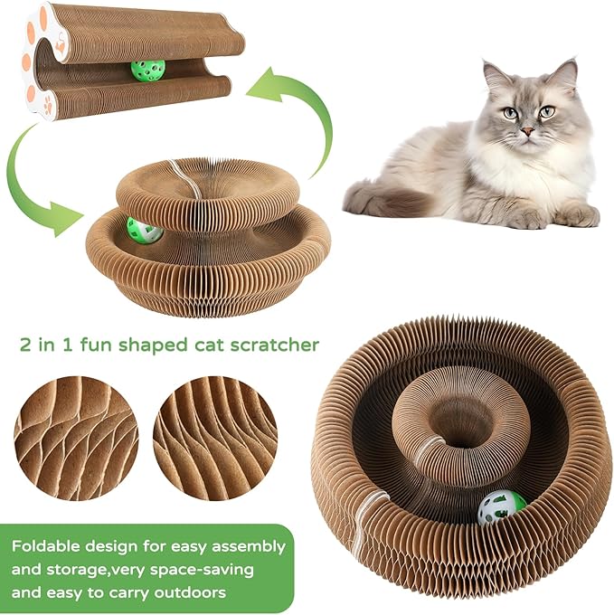 2Pack Kitty Kurlz Magic Organ Cat Scratching Board Cat Accordion Toy Cats Scratching Post Ball Track, Kitten Fun Intelligence Physical Exercise Educational Toy