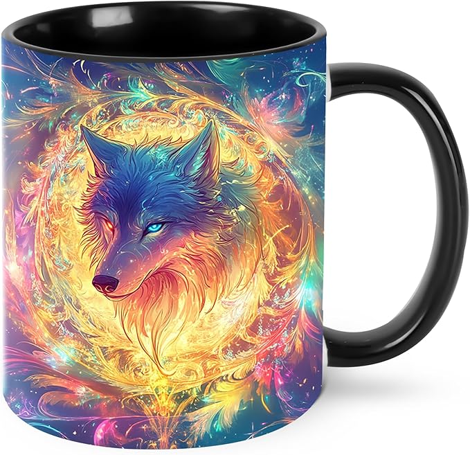 Wolf Coffee Mug Funny Ceramic Tea Cup With Handle Dishwasher Microwave Safe for Women 11oz Porcelain Mugs