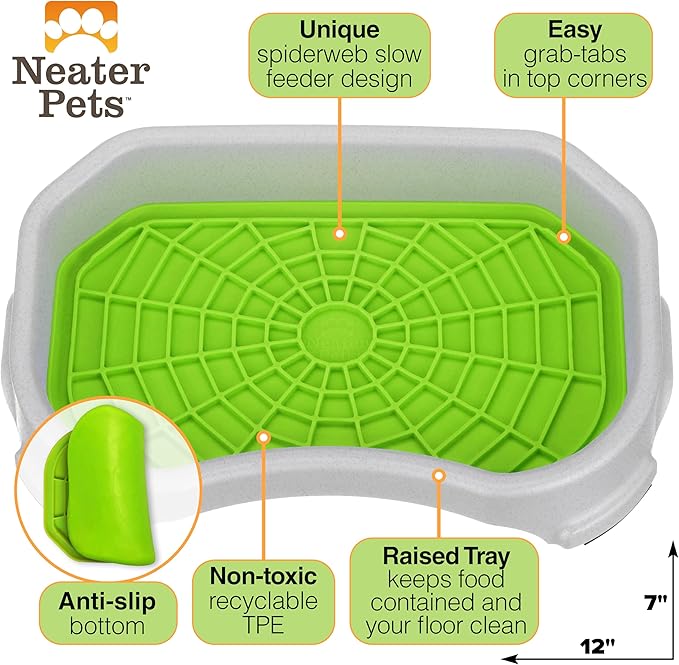 Neater Pets Neat-LIK Dog Lick Mat w/Mess-Proof Tray, Lick Mat for Dogs, Cats, Puppy, Reduces Anxiety & Boredom, Peanut Butter Slow Feeder, Interactive Treat Licking Pad (Green/Vanilla Bean)