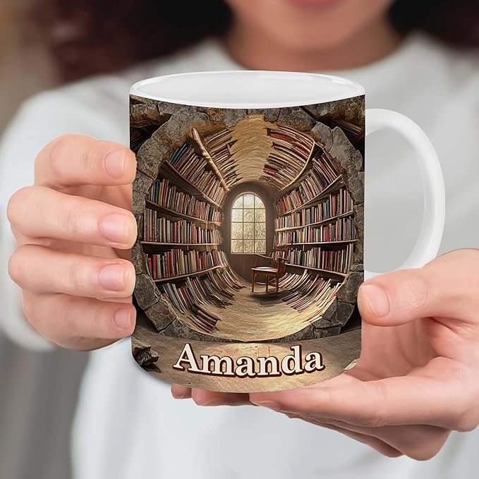 Personalized Book Lover Gifts - Book Lovers Gift For Bookworm, Readers, Librarians, Bookish - Library Bookshelf Mug Custom Avatar - Bookish Gift For Friends, Women, Her