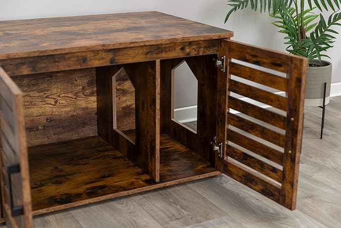 Trixie XL Farmhouse Litter Box Enclosure, Indoor Cat Furniture, Hidden Litter Box Cabinet or End Table, Brown