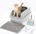 Stainless Steel XXL Cat Litter Box for Big Cats- Metal Extra Large Litter Box with Lid, Include Metal Litter Scoop,Mat. High Sided with Guard Prevent Splashing. No Smell, Always New After Clean.