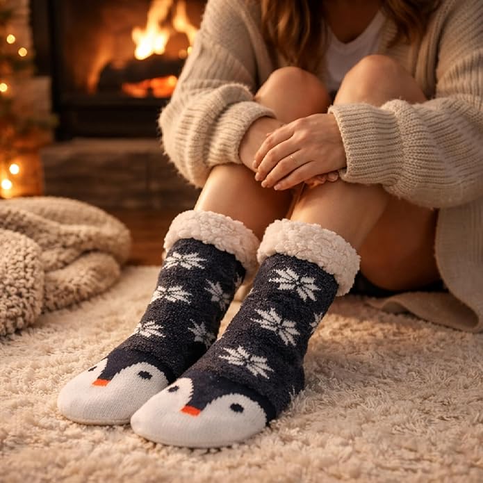Jeasona Women’s Fuzzy Slipper Socks With Grippers Cozy Warm Cute Animal Gifts