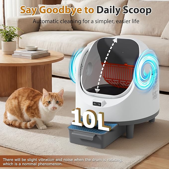Self-Cleaning Cat Litter Box, Open-Top Automatic Litters Box for Multiple Cats, Smart Litter Boxs with App Control, Safety Sensors, Removable Washable Liner