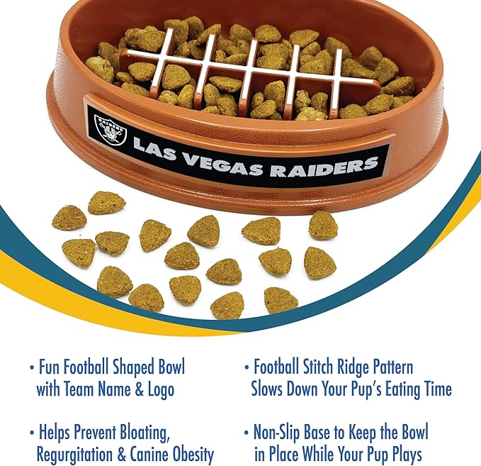 NFL Super-Bowl - Las Vegas Raiders Slow Feeder Dog Bowl, Football Design for Healthy Digestion, Non-Slip Pet Feeder for Large & Small Dogs & Cats