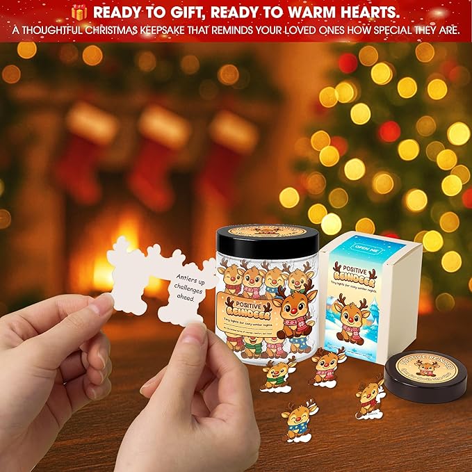 Positive Reindeer Jar, 60 Affirmation Cards for Women, Men, Teens & Coworkers, Christmas White Elephant Gifts for Teens, Women - Men, Mom, Teacher, Sisters, Friends, Teen Girl Gifts Trendy Stuff
