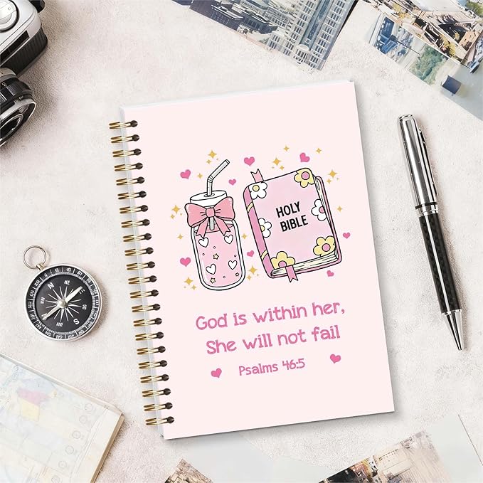 Bible Journal Spiral Notebook, Coquette Preppy Bible Study Supplies, Christian Gifts for Women Girls, 5.5x8.3 Inch - A06